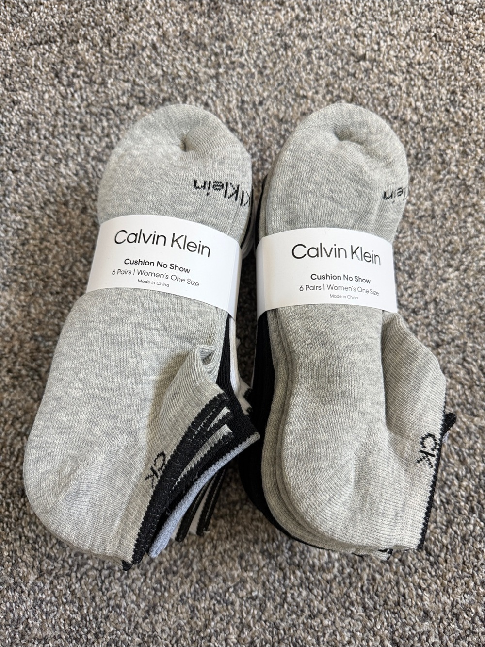 Calvin Klein Cushion No Show Socks – Light Gray & Black (6-Pack) lot of 12 socks